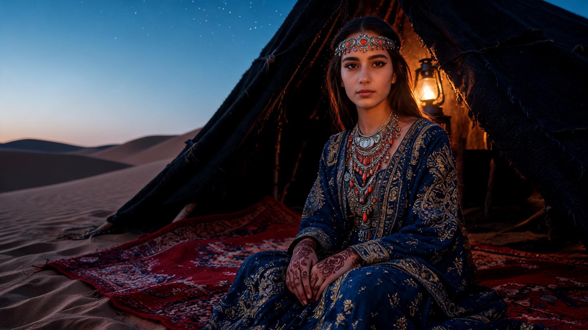 Desert dusk, lantern light